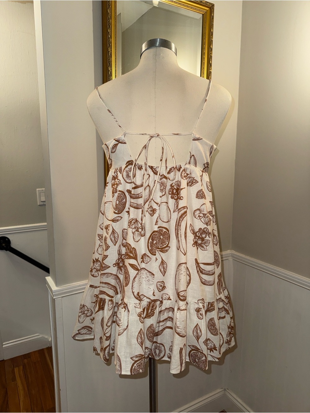 Amanda Uprichard Off White Sundress with Brown Fruit Print.  Large. EUC. - Picture 4 of 8